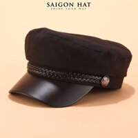 Mũ nồi nữ trơn phối da nón beret form baker thuỷ thủ thời trang phong cách Hàn Quốc chất cotton dày dặn đẹp SAIGON HAT