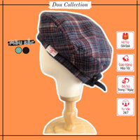 Mũ Nồi Unisex Nam Nữ, Nón Beret Retro Không Vành Họa Tiết Caro Phối Đuôi Cột Nơ Phong Cách Nhật Bản - Mã MN041