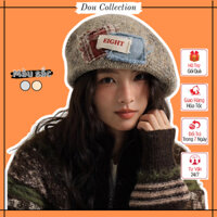 Mũ Nồi Unisex Nam Nữ, Nón Beret Retro Không Vành Phối Vải 2 Màu Phá Cách Chữ EIGHT Phong Cách Nhật Bản - Mã MN036