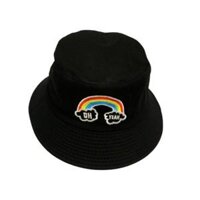 Mũ nón bucket tròn vành thêu siêu đẹp Nam Nữ nhiều mẫu phong cách Ulzzang Unisex - ÁO KHOÁC THIÊN HÀ - Đen cầu vồng - Freesize