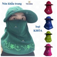 Mũ nón chống nắng đa năng nữ kèm khẩu trang khăn trùm vai gáy mũ vải Cotton thoáng khí.