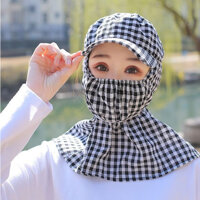 Mũ nón chống nắng nữ ninja có chìa rộng chùm kín cổ gáy kiêm khẩu trang chống nắng vải caro thoáng mát - Đen