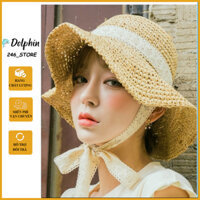 Mũ Nón Cói Đi Biển Quảng Châu vành rộng chống nắng vintage Tiểu Thư Mẫu Mới thắt nơ K3t5