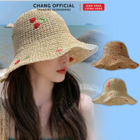 Mũ / Nón Cói Đi Biển Tiểu Thư Thêu Hoa Tulip (Handmade) - Mũ Cói Nữ Vành Tròn Dễ Gấp Gọn Đi Chơi Đi Du Lịch