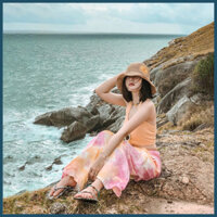 Mũ nón cói họa tiết hoa cúc đi biển mùa hè, nón nữ móc thủ công trẻ trung vành rộng đẹp, phong cách tiểu thư