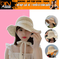 Mũ nón cói nữ đi biển vành rộng thời trang tiểu thư có dây buộc BINSPORTS M014