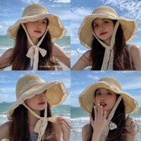 Mũ nón cói nữ đi biển vành rộng thời trang cao cấp tiểu thư có dây buộc - NCB006 - HOTIVN