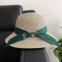 Mũ nón cói vành cụp nơ xanh gắn ong