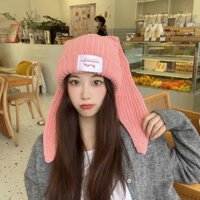Mũ nón len tai thỏ dệt kim nữ Hàn Quốc LAGU  bucket lông cừu ulzzang đẹp mùa đông thời trang đủ màu trắng, nâu, be