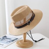 Mũ nón phớt Fedora cói lưới thắt da dành cho nam cao cấp LÀ GU nón cao bồi phong cách cổ điển pha lẫn hiện đại - Màu Nâu Nhạt - MFDN007
