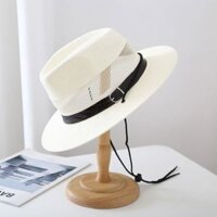 Mũ nón phớt Fedora cói lưới thắt da dành cho nam cao cấp LÀ GU nón cao bồi phong cách cổ điển pha lẫn hiện đại - Màu Trắng - MFDN007