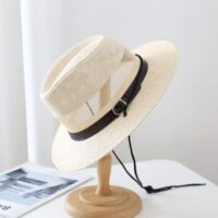 Mũ nón phớt Fedora cói lưới thắt da dành cho nam cao cấp LÀ GU nón cao bồi phong cách cổ điển pha lẫn hiện đại - Màu Be - MFDN007