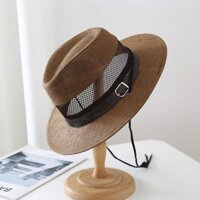 Mũ nón phớt Fedora cói lưới thắt da dành cho nam cao cấp LÀ GU nón cao bồi phong cách cổ điển pha lẫn hiện đại - Màu Nâu Đậm - MFDN007