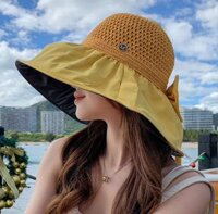 Mũ nữ rộng vành gắn nơ phong cách Hàn, nón đi biển du lịch cao cấp