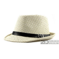 Mũ phớt, Nón cao bồi Fedora đan, thắt da cực chất cho nam và nữ - Trắng