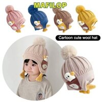 Mũ Pompom dệt kim vịt MAFILOP, Mũ dày chống gió mùa đông cho bé, Mũ bảo vệ tai hoạt hình thời trang giữ ấm cho trẻ em