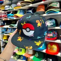 Mũ SnapBack Quả Cầu Pokemon Màu Đen - Nón SnapBack Hoạt Hình Pokémon Dành Cho Bé 18 Tháng Đến 4 Tuổi Vòng Đầu 49-52cm