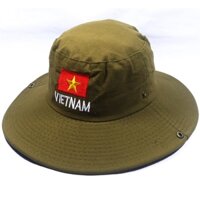 Mũ tai bèo nam vành rộng thêu cờ Việt Nam, chất liệu vải kaki oát mát mẻ, bền chắc - Hạnh Dương - Xanh nhạt
