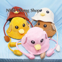 Mũ tai bèo nón vành rộng cho bé từ 5-12 tuổi hàng quảng châu hình con vịt bóp kêu cạp cạp, có tai thỏ giật độc đáo
