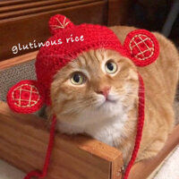 Mũ Thần Tài Năm Mới cho Thú Cưng, Mũ Chó Mèo, Khăn Quàng Cổ Chúc Mừng Năm Mới, Ấm Cổ Dễ Thương