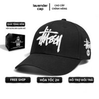 Mũ thời trang nam đen Stu.ssy logo thêu chữ trắng nón kết lưỡi trai hàng hiệu cao cấp full hộp