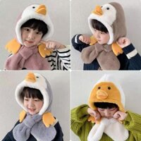Mũ trẻ em mùa đông lót lông hình vịt con siêu cute, nón kèm khăn siêu ấm tai gấu cho bé - NEW NEW