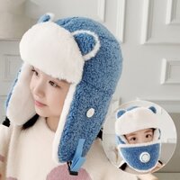 Mũ Trùm Đầu Kèm Khẩu Trang Kiểu Hoạt Hình Thoáng Khí Chống Gió Giữ Ấm Mùa Đông Cho Bé