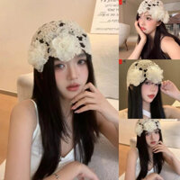 Mũ trùm đầu len móc gắn hoa ren phong cách Hàn Quốc Beanies