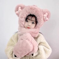 Mũ trùm đầu, mũ len kèm khăn choàng cổ và găng tay hình tai gấu cho bé yêu - NEW NEW