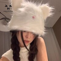 Mũ Trùm Đầu Phối Lông Tai Mèo Phong Cách Thiên Nhiên Ngọt Ngào Mùa Đông Cho Nữ