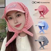 Mũ Trùm Đầu Sọc Caro Xinh Xắn MC Accessories Kiểu Nón Lưỡi Trai Kèm Khăn Trùm Đầu Đa Năng Tạo Nhiều Kiểu Dễ Thương