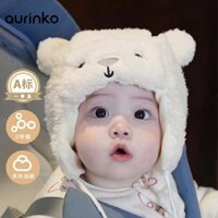 Mũ trùm đầu vải bông dễ thương giữ ấm tai thời trang thu đông cho bé vòng đầu 40-46cm