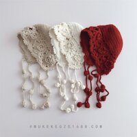 Mũ trùm len dệt mềm rủ hoa vintage cho bé (52cm)