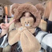 Mũ Trùm Tai Không Vành Giữ Ấm Mùa Đông Màu Trơn Hình Gấu Sang Trọng Cho Nữ