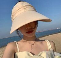 Mũ vải rộng vành chống nắng chống tia UV tuyệt đối mới, nón nữ đi nắng đi biển rộng vành thời trang - Màu kem