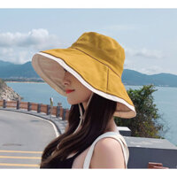 Mũ Vải Vành Rộng Hàn Quốc( Có Dây Rút ) - Mũ Viền Trắng Thời Trang EMA