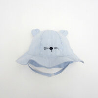 Mũ vành cho bé gái , Mũ cotton trẻ em Miller màu xanh kẻ nhạt tai mèo size từ 6 tháng đến 5 tuổi
