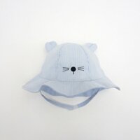 Mũ vành cho bé gái , Mũ cotton trẻ em Miller màu xanh kẻ nhạt tai mèo size từ 6 tháng đến 5 tuổi