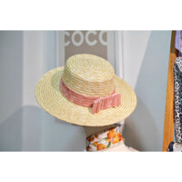 Mũ vành cứng viền hồng pastel nhẹ nhàng phong cách Pháp style vintage, mũ cói du lịch