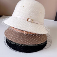 Mũ vành dạ cao cấp phối nơ cho nữ 2023 phong cách Hàn Quốc