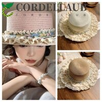 Mũ vành hoa ren CORDELLAUB, Mũ dệt ống hút vành rộng phong cách Nhật Bản, Mũ chống nắng ngọt ngào cho nữ