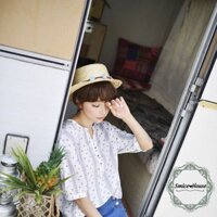 Mũ vành nhỏ chống nắng đi biển đi du lịch mùa hè/ nón cói gaucho thanh lịch vành phẳng dành cho nữ đính hoa cúc màu kem