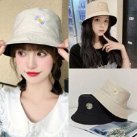Mũ Vành Nhỏ, Mũ Bucket Hoa Cúc, Mũ Bucket Cụp Phong Cách Swag Siêu Xinh MD07 - Đen Be