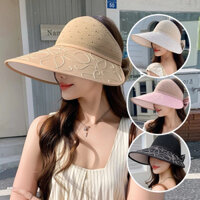 Mũ vành rộng dệt kim chống nắng hở chóp thời trang đi biển, Nón cói dáng tiểu thư cho quý cô sang trọng cao cấp