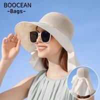 Mũ Xô BOOCEAN, Mũ Chống Nắng Thiết Kế Nơ Pleat, Có Khăn Choàng Bảo Vệ Cổ Lưới Mặt Mũ Đi Biển Mùa Hè