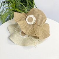 Mũ xô MAHES, Mũ đi biển dệt ống hút thông thường, Mũ chậu hoa hướng dương dệt kim rỗng lớn thời trang dành cho nữ