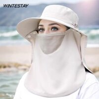Mũ xô mùa hè WINTESTAY, Mũ che mặt cổ và mặt có thể gập lại dành cho nữ, ngoài trời có khăn choàng bảo vệ cổ Mũ vành rộng bảo vệ mặt cho nữ