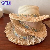 Mũ xô vành rộng YVE, Mũ ngư dân đi biển thủ công, Băng ruy băng hoa ren mùa hè Nhật Bản Nơ Mũ che nắng nữ bé gái