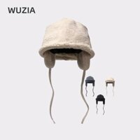 Mũ Xô WUZIA, Bảo Vệ Tai Cừu Len Ngắn Vành Mũ, Ấm Áp Sang Trọng Có Dây Đeo Dày Lưu Vực Mũ Nữ