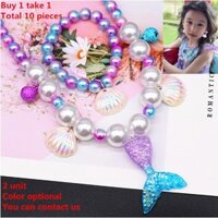 Mua 1 Lấy 1, 5 Trong 1 Trẻ Em Vòng Cổ Trẻ Em 5 Cái / bộ Nàng Tiên Cá Vỏ Ngọc Trai Vòng Cổ Mặt Dây Chuyền Bông Tai Bộ Cô Gái Công Chúa Sinh Nhật